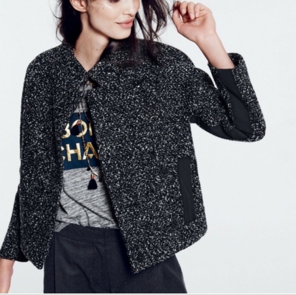 J. Crew Jackets & Blazers - J. Crew Boucle Tweed Funnel Neck Cropped Wool-Blend Jacket Grey Marl size‎ 0